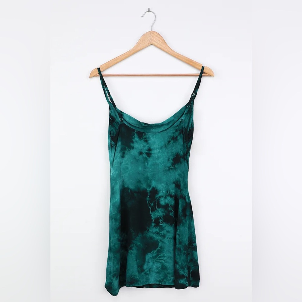 Lulus Seeking Sunshine Hunter Green Tie-dye Cowl Neck Mini Slip Dress - Size S